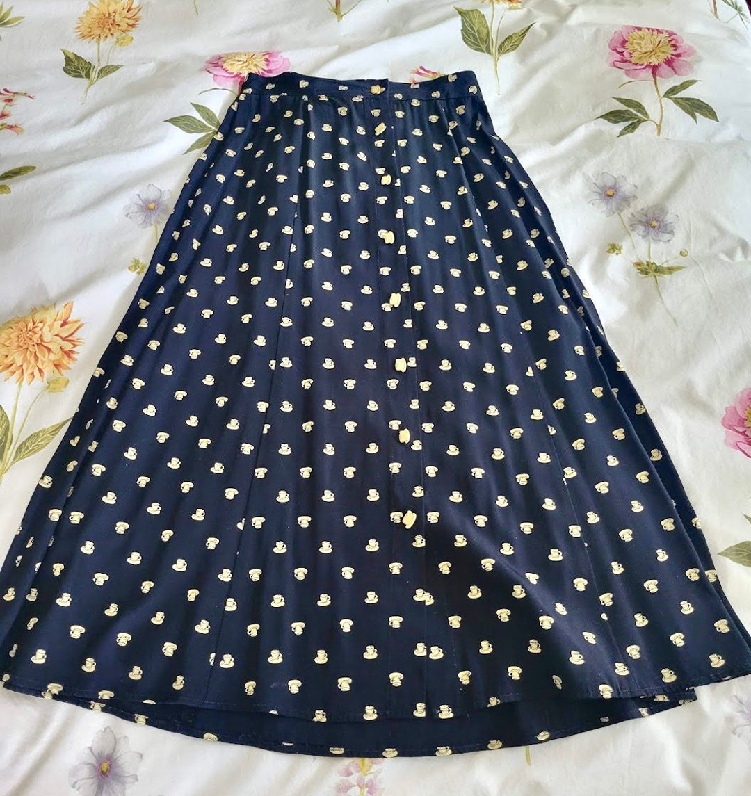Sharon Anthony Skirt, 1990's Vintage, Size 8 Petite, Black With Teacup ...