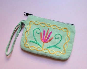 Made in Nepal coin purse, Suede with Embroidery, Vintage