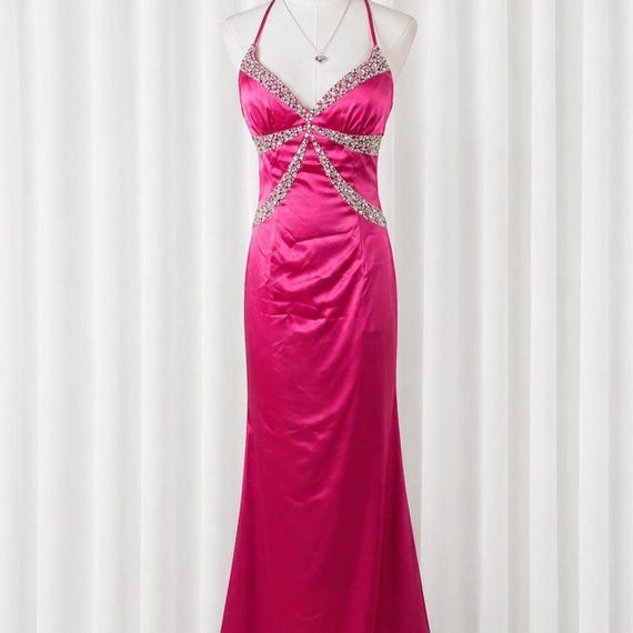 hot pink beaded dress y2k satin maxi sean couture prom gown Charlotte Russe | Dresses red-prom-dresses PICK YOUR SHOE COLOR:White This dress has medium