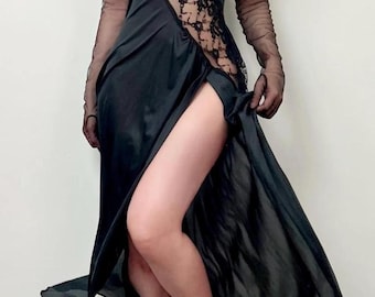 Vintage black lace slip dress glam