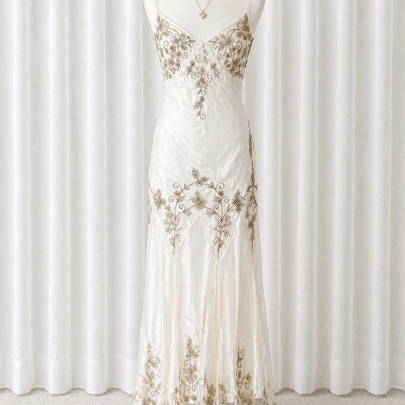 adrianna papell ivory dress Y2k Vintage Slip Ball gown