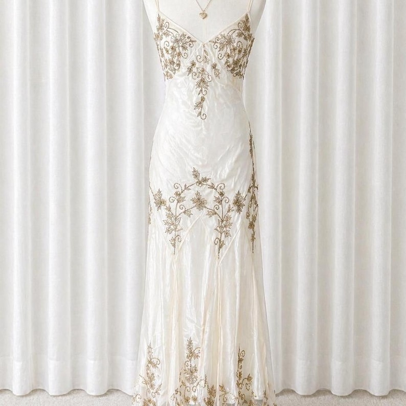 y2k vintage adrianna papell ivory slip dress image 1