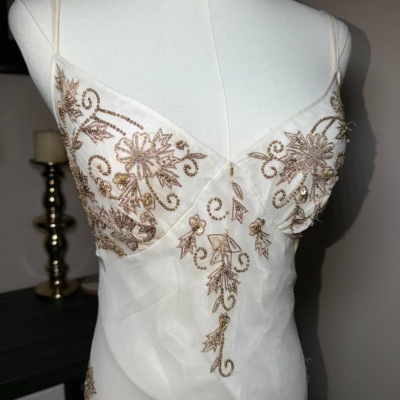 y2k vintage adrianna papell ivory slip dress image 3