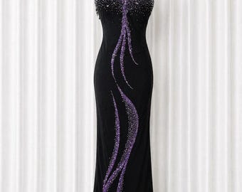 y2k black purple beaded strapless maxi dress may queen couture formal gown