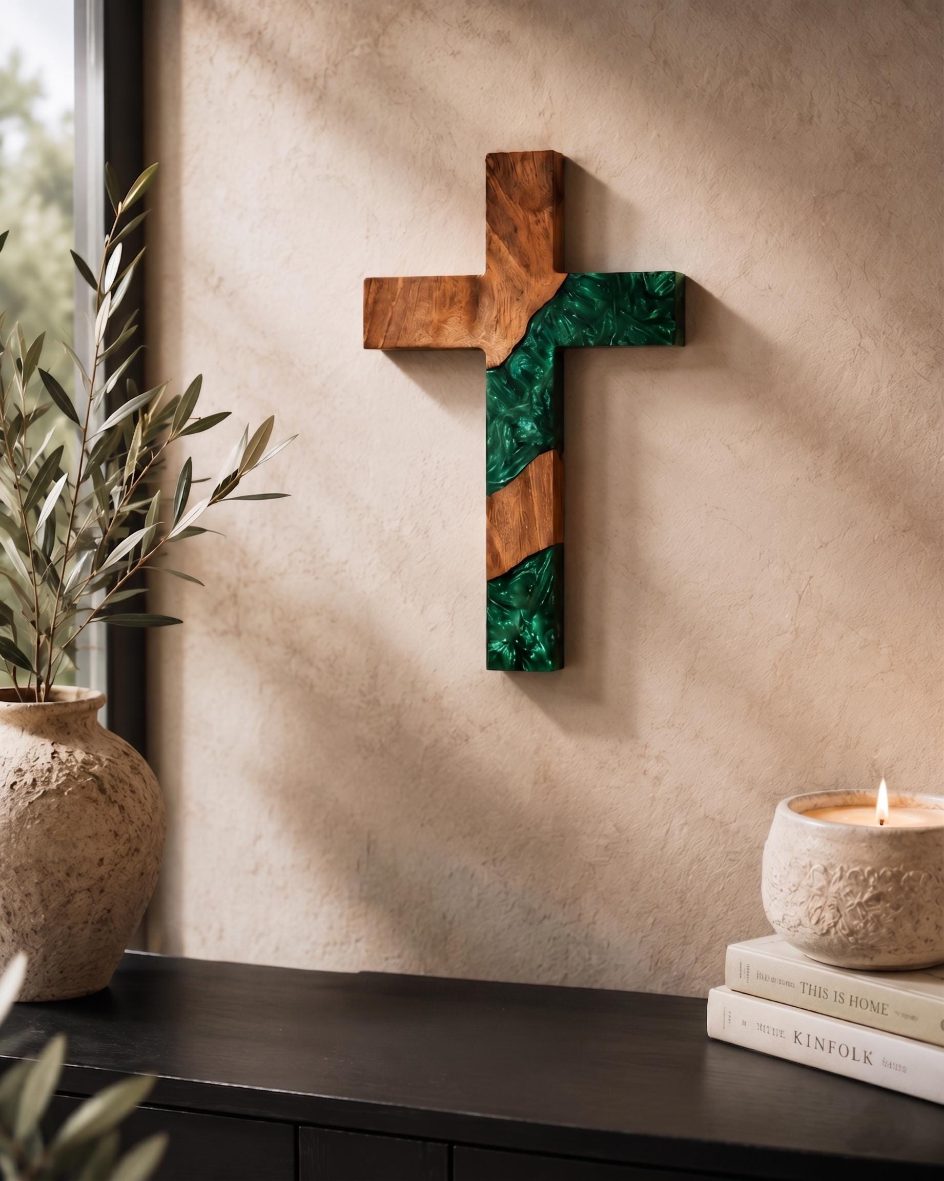 Personalized Walnut Cross, Custom Engraved Epoxy Christian Wall Decor ...
