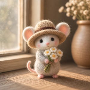 Figura de ratón de fieltro de aguja, familia de ratones de lana hechos a mano, muñeco de animal en miniatura, decoración cottagecore, escena del mundo en miniatura, regalo de ratón