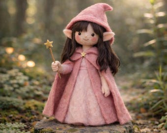 Muñeca de hada del bosque hecha a mano, figura de cuento de hadas de fieltro, decoración de hadas del bosque, regalo de fantasía
