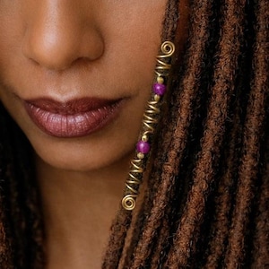 Gold Plated – Double Gemstone Spiral Hair Wrap – Handmade Loc Jewellery for Dreadlocks & Braids
