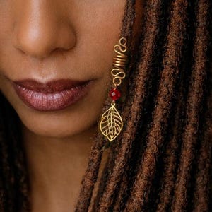 Gold Plated Leaf Charm Dreadlock Bead: Spiral Hair Jewelry (6mm Hole)
