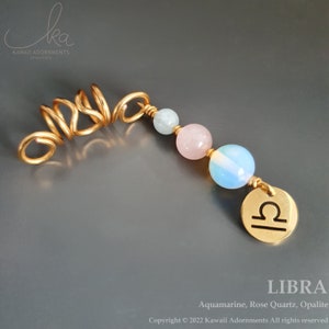 Gold Plated – Libra Zodiac Loc Jewellery – Gemstones & Charm for Dreadlocks and Braids