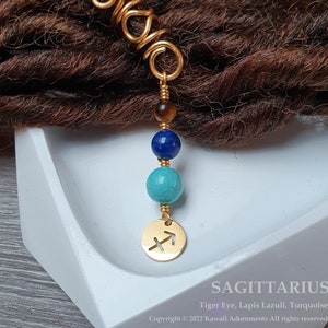 Gold Plated – Sagittarius Zodiac Loc Jewellery – Gemstones & Charm for Dreadlocks and Braids