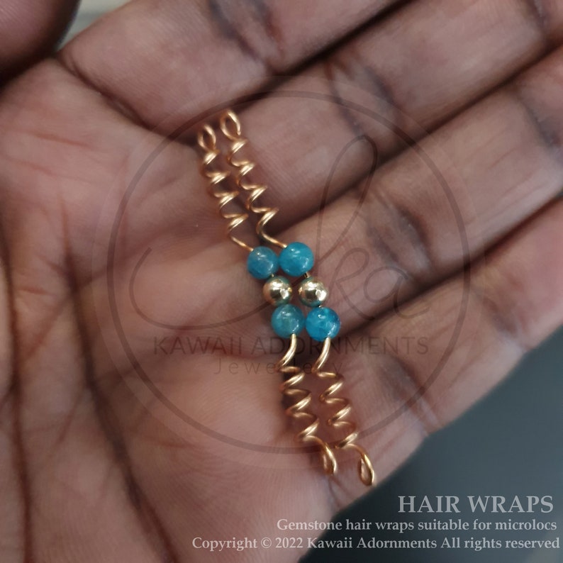 Mini hair wraps, Pack of 2, loc jewellery, hair jewellery, gold plated, gemstone jewellery, will fit Sisterlocks or microlocs size locs image 3