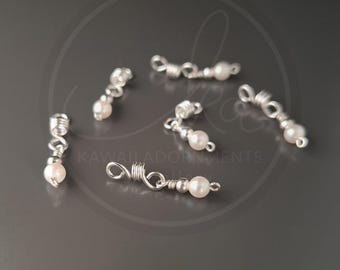 Sterling Silver Pearl Loc Jewels: Bridal Hair Accessories (Pack of 6) Handmade Hair Accessories For Sisterlocks® & Microlocs