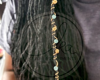 Gold Plated Gemstone Cube Bead Mini Hair Wraps for Sisterlocks®  – Handmade Jewelry