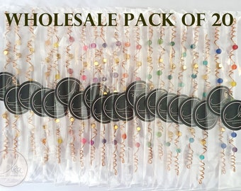 WHOLESALE hair wraps, Pack of 20 wraps, braid bead, gemstone loc jewelry, gold plated beads, will fit Sisterlocks or microlocs size locs