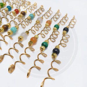 Double gemstone spiral hair wrap, dreadlocks bead, gold plated hair wrap for dreadlocks or braids, loc jewelry, dread beads image 5