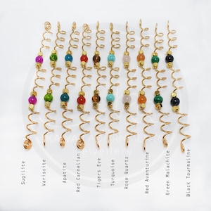 Double gemstone spiral hair wrap, dreadlocks bead, gold plated hair wrap for dreadlocks or braids, loc jewelry, dread beads image 6
