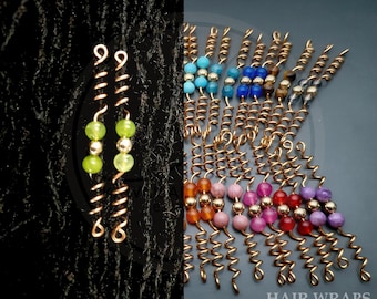 Mini hair wraps, Pack of 2, loc jewellery, hair jewellery, gold plated, gemstone jewellery, will fit Sisterlocks or microlocs size locs