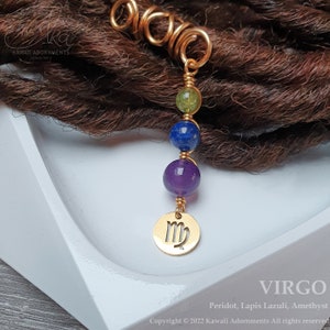Gold Plated – Virgo Zodiac Loc Jewellery – Gemstones & Charm for Dreadlocks and Braids