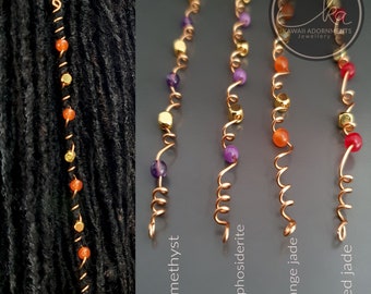 Bright colours, hair wraps, braid bead, gemstone loc jewelry, pack of 1, gold plated beads, will fit Sisterlocks or microlocs