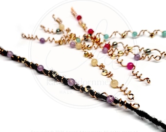 NEW COLOURS Gold Plated – Gemstone and Cube Bead Hair Wraps – Loc Jewellery For Sisterlocks® & Microlocs