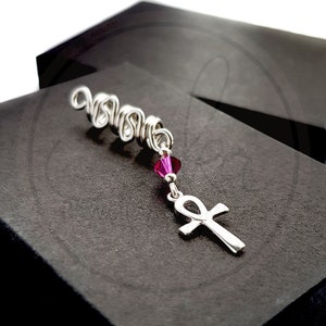 Ankh Mini Loc Jewelry Sterling Silver and Crystal bead hair accessories will fit Sisterlocks ™ or  microlocs