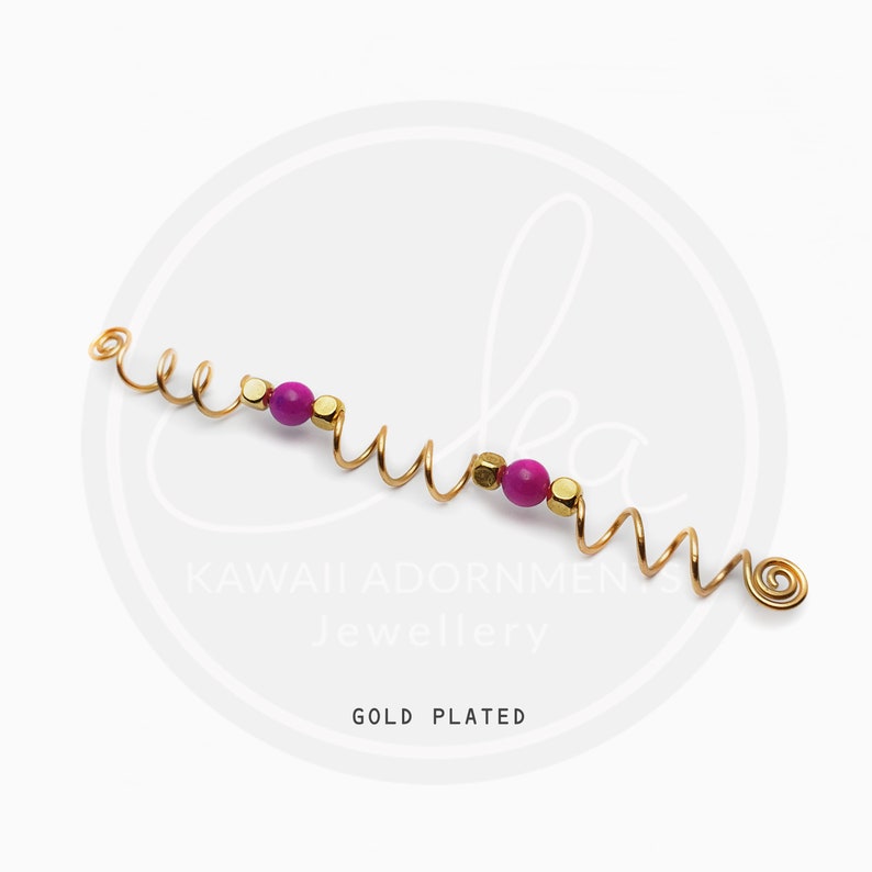 Double gemstone spiral hair wrap, dreadlocks bead, gold plated hair wrap for dreadlocks or braids, loc jewelry, dread beads image 3