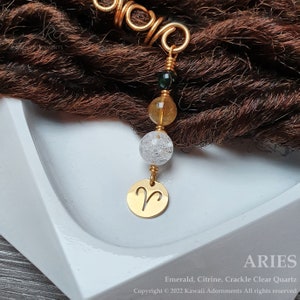 Gold Plated – Aries Zodiac Loc Jewellery – Gemstones & Charm for Dreadlocks and braids