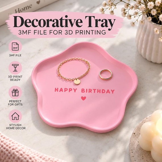 3MF Dekoteller | 3MF Datei | Schmuckablage | Deko Schale | Deko Ablage Happy Birthday | 3D Druck Datei | Digitaler Download | 3D Print File