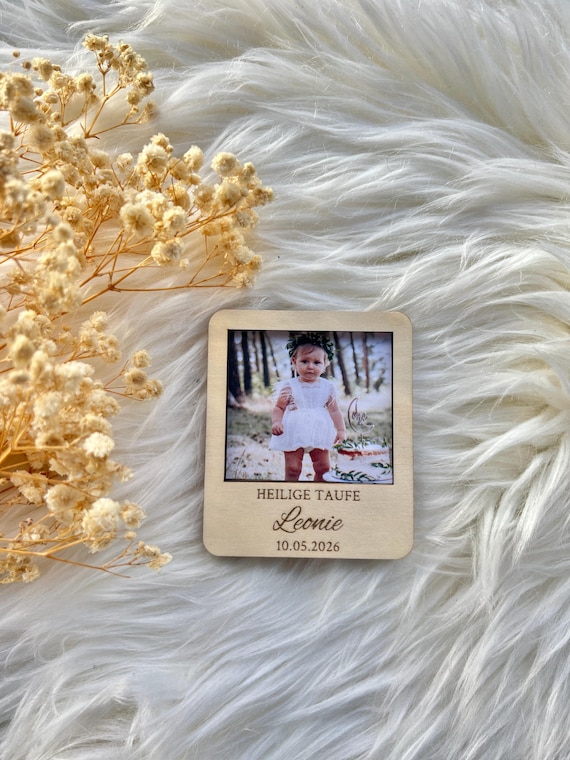 Gastgeschenk Taufe personalisiert Holz Magnet mit Foto Erinnerung Geschenk Taufe Kommunion Geburtstag Baby Geschenk