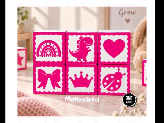 3D Deko Würfel Set | 21 Motivwürfel | 3MF Datei | Babyzimmer Deko | 3D Druck Datei