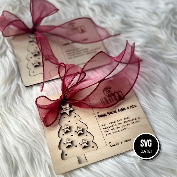 Weihnachtskarte SVG Datei | Laserdatei zum Personalisieren | Holz Weihnachtskarte | Anhänger | Weihnachtsdeko Laser Datei
