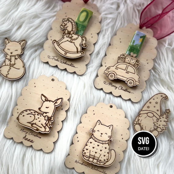 Geldgeschenk Weihnachten SVG | Geldscheinhalter Weihnachten | Geldgeschenk Anhänger | Weihnachtsdeko Laser Datei | Laser Cut SVG Bundle