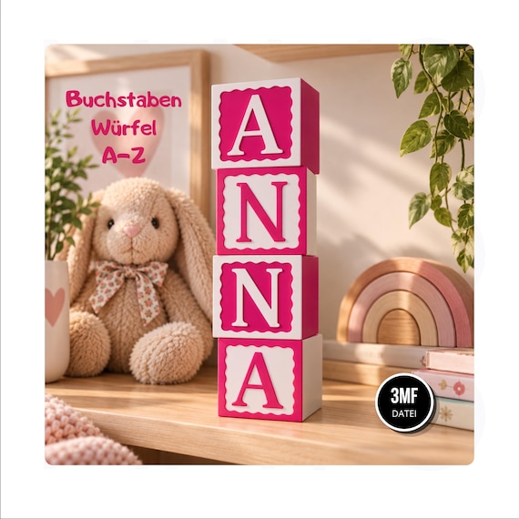 3D Alphabet Blocks A-Z | 3MF Datei | Buchstaben Würfel | Kinderzimmer Deko | Baby Geschenk | 3D Druck Datei