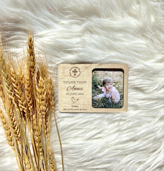 Gastgeschenk Taufe personalisiert Holz Magnet mit Foto Erinnerung Geschenk Taufe Kommunion Geburtstag Baby Geschenk