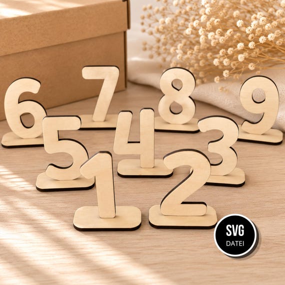 Zahlen SVG | Zahlen mit Standfuß SVG | Tischzahlen Vorlage | Laserdatei Zahlen 1-9 |  Klassen Geschenk SVG |  Abschlussgeschenke