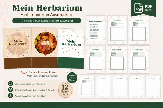 Mein Herbarium zum Ausdrucken | Kinder Naturjournal PDF | Blätter sammeln | Kinder Herbarium PDF | Lernmaterial Grundschule