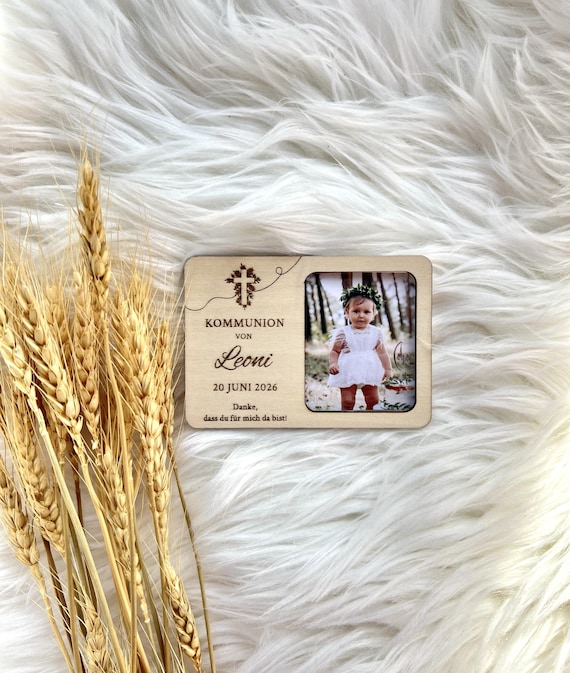Gastgeschenke Kommunion personalisiert Holz Magnet mit Foto Erinnerung Geschenk Taufe Geburtstag Baby Geschenk