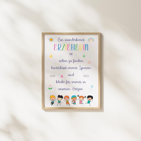Erzieherin Geschenk Poster/Karte,Geschenk Abschied,Printable Karte Krippe,Kindergarten, Danke Erzieherin Geschenk,PDF Download Druck
