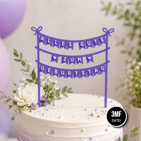 3MF Cake Topper Birthday Wimpel Topper Geburtstag Happy Birthday Geburtstagskind Tortendekorationen