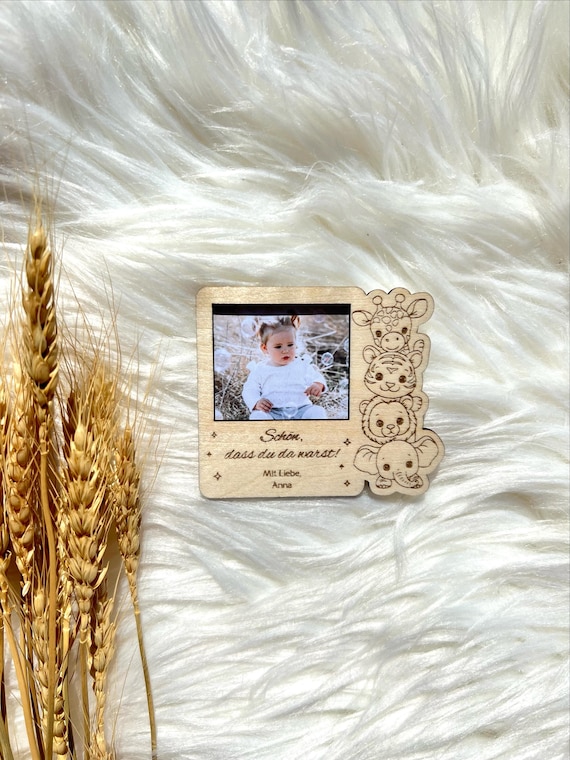 Gastgeschenke Geburtstag Safari personalisiert Holz Magnet mit Foto Erinnerung Geschenk Taufe Kommunion Geburtstag Baby Geschenk