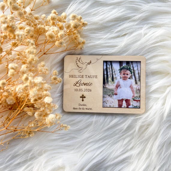 Gastgeschenk Taufe personalisiert Holz Magnet mit Foto Erinnerung Geschenk Taufe Kommunion Geburtstag Baby Geschenk