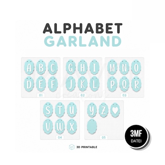 Alphabet Garland 3D Printable Letters | Kids Room Decor | 3MF File | 3D Print File A-Z | Commercial License