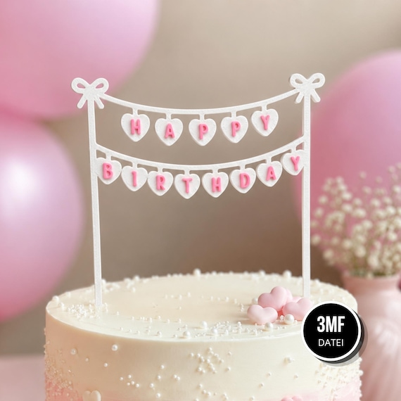 3MF Cake Topper Birthday Wimpel Topper Geburtstag Happy Birthday Geburtstagskind Tortendekorationen