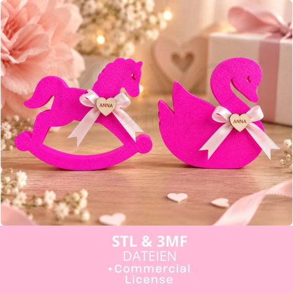 STL + 3MF | Schaukelpferd und Schwan | Gastgeschenk | kleines Geschenk | Kinder/Baby Geburtstagsgeschenke| Erinnerungsstücke | 3D Print File