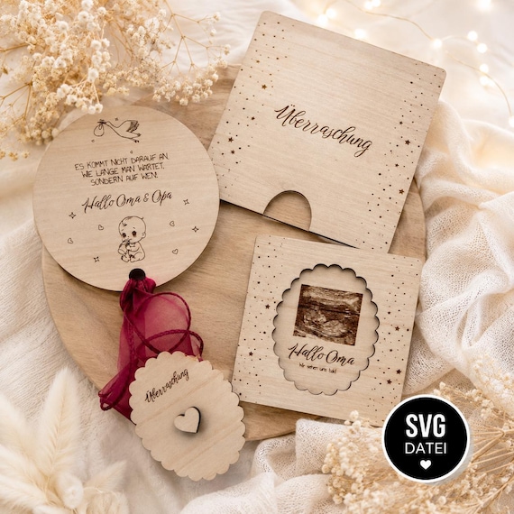 Schwangerschaftsverkündung SVG | Laserdatei  Datei | Lasercut Vorlage | Baby Announcement | Schwangerschafts Überraschung | Babyankündigung