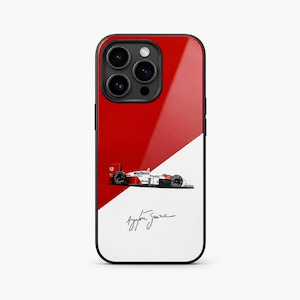 iPhone Racing Legend Phone Case, Red White F1 Inspired iPhone Case, Motorsport Gift, Glass Back Cover, Soft Silicone Frame, Formula Racing
