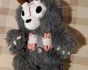 Cute Spooky Monster Plush – Grey Horned Fluffy Stuffed Animal Toy for Kids 35cm