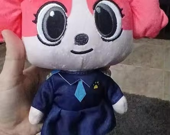 Pink Puppy Plush Toy, Cute Dog Plushie in Blue Outfit, Kawaii Stuffed Animal Gift