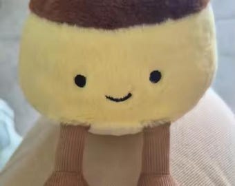Kawaii Flan Plush Toy, Cute Pudding Plushie with Cherry, Soft Dessert Stuffed Animal Gift